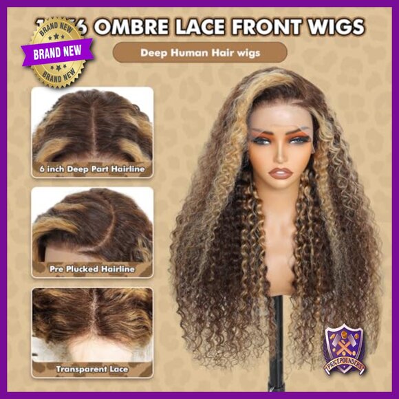 32 Inch Human Hair Lace Front Wig Deep Wave 200 Density Pre  display picture 1